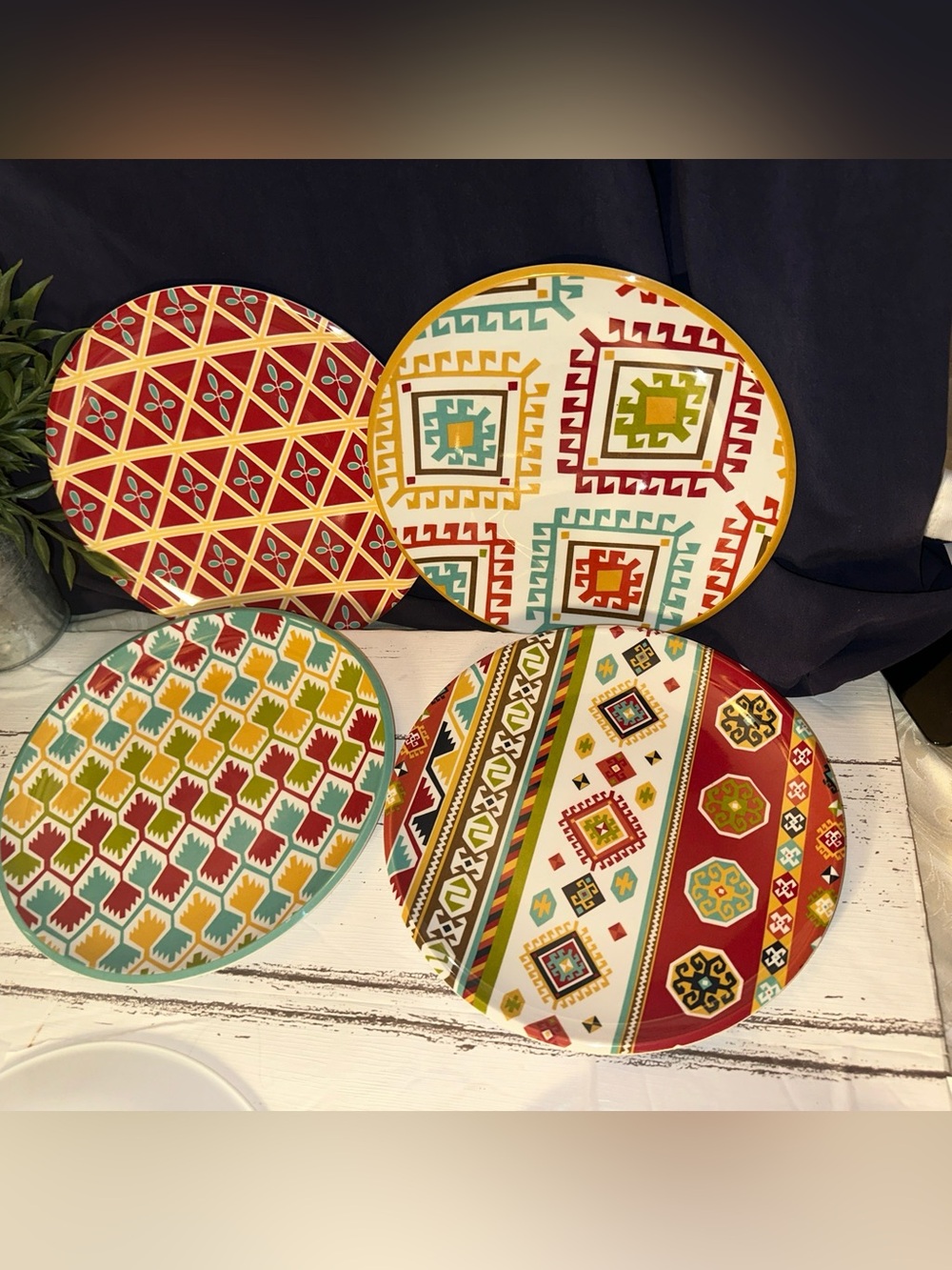 Colorful Geo Southwestern Pattern Melamine Dinner Plates - New Set of 4